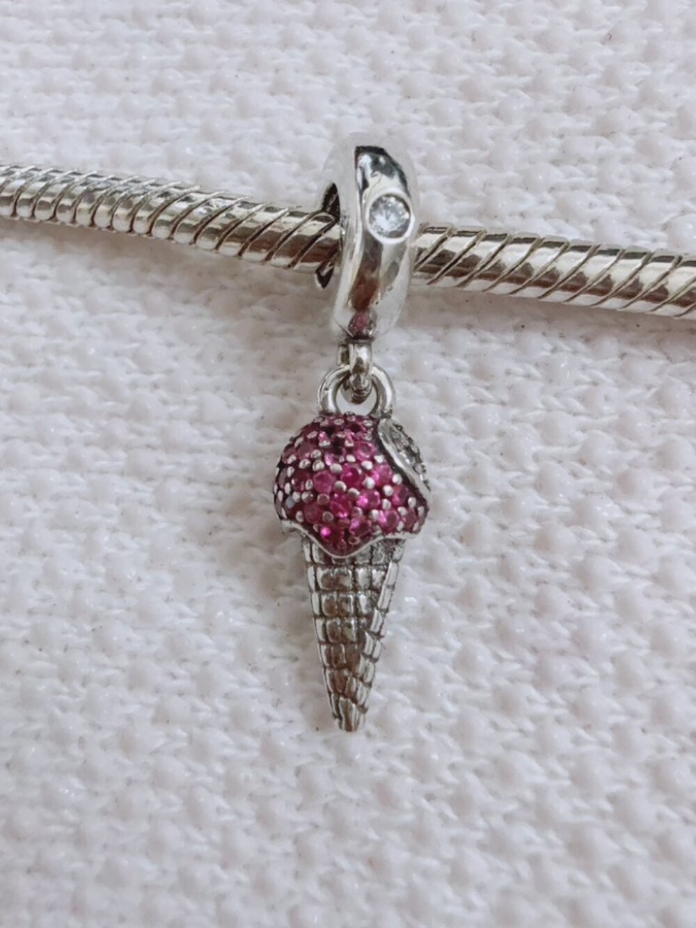 Sparkling Ice Cream Cone Dangle Silver Charm For Pandora Bracelet Necklace